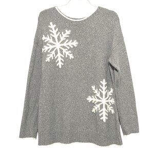 J Jill Snowflake Sweater S Gray Apres Ski Winter Preppy Christmas Holiday Casual